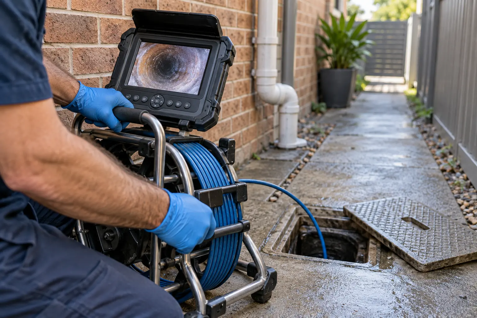 Close view of professional CCTV drain inspection equipment in Sydney