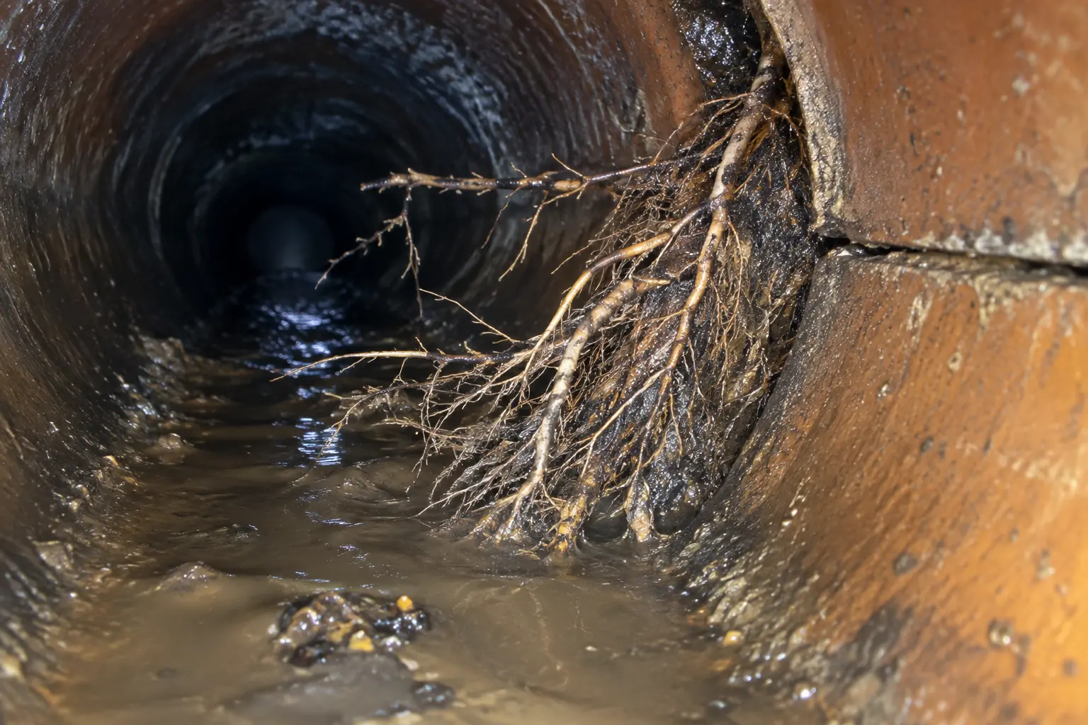 Tree roots visible in a Sydney drain inspection